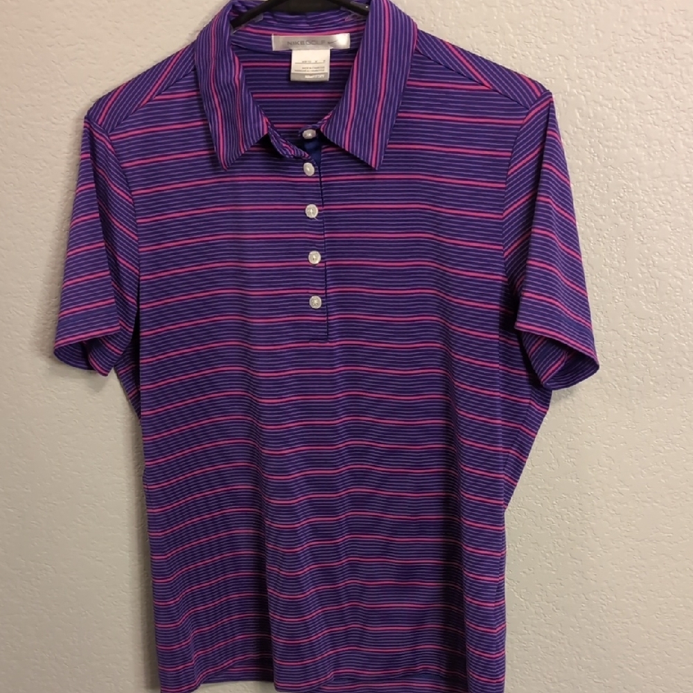 Nike Golf FitDry Day On The Links Purple and Pink Striped Polo